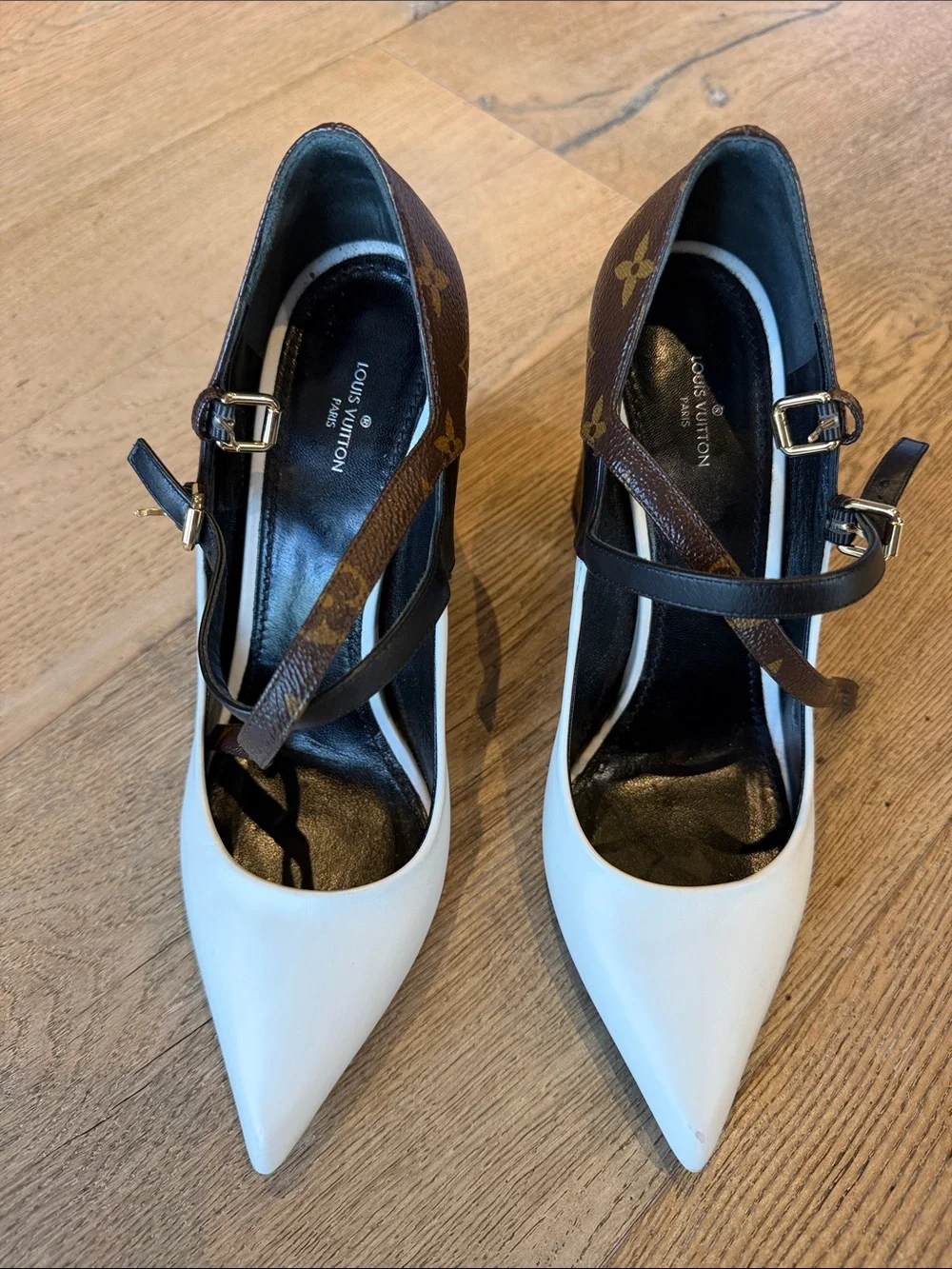 Louis Vuitton Matchmake Monogram Damier Tressage Pumps White size 40
